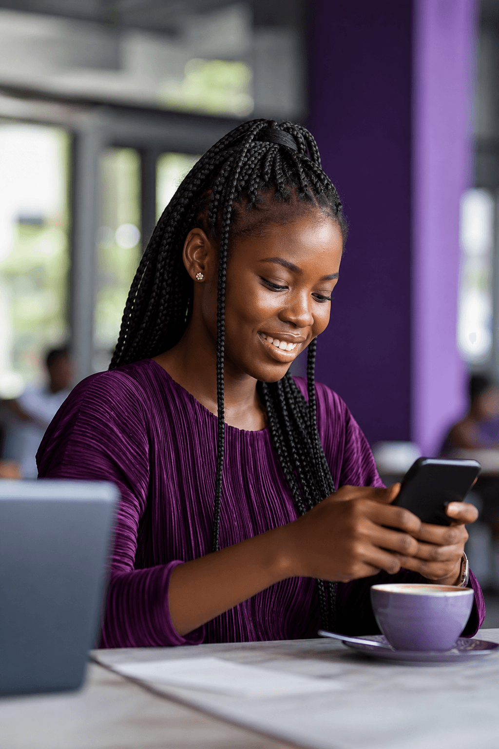 A young woman using ZIVO on her phone